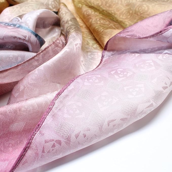 100% Mulberry Silk Scarfs for Women Floral Print Satin Long Scarf for Headscarf Hair Wraps Shawl with Gift Packed