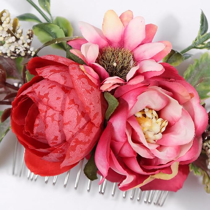 Flower Hair Clip for Women - Elegant Hair Accessory for Wedding, Party & Daily Wear (Burgundy)