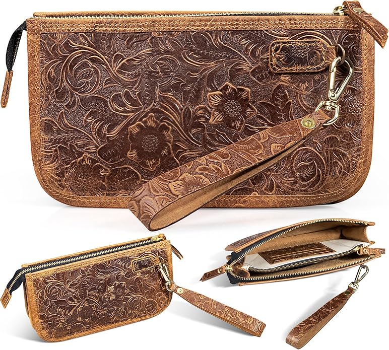 Genuine Leather Wristlet Clutch Bag for Women Handbag Ladies Credit Card Holder Phone Wallet Purses Man