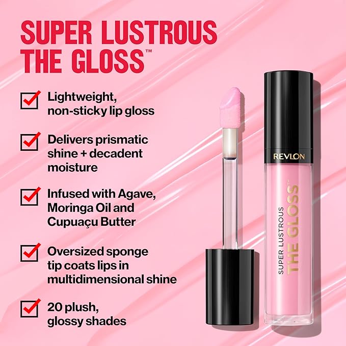 Revlon Super Lustrous Lip Gloss, Non-Sticky, Hydrating, High Shine Finish, 265 Black Cherry, 0.13 oz