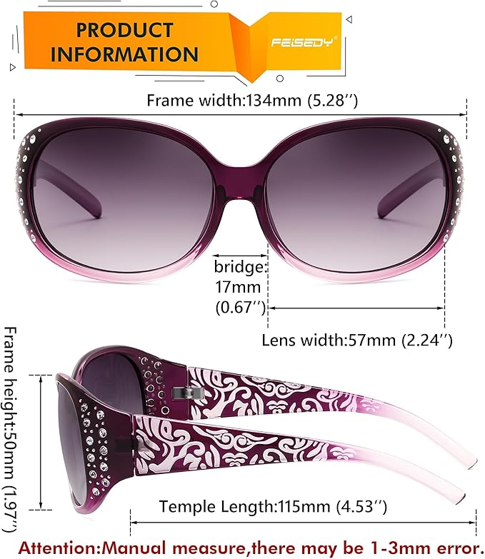 FEISEDY Women's Polarized Sunglasses Wrap Around Rhinestone Design Fashion Sunnies UV400 Protection B1091