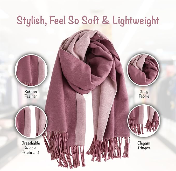 Winter Scarf for Women-Reversible Scarf with Cashmere-Like Softness 70x200cm - Warm Shawl Wrap -Pashmina Shawls Wrap