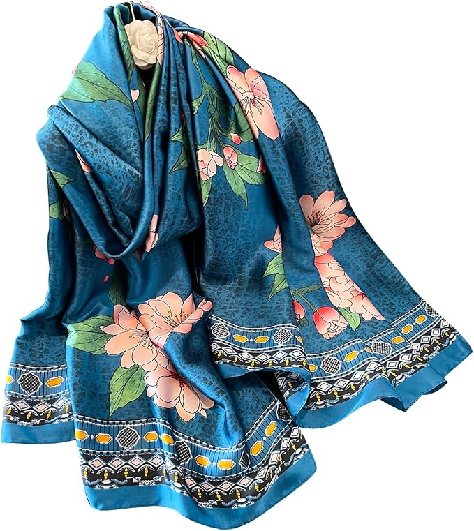 NUWEERIR Womens 100% Large Mulberry Silk Scarf Long Satin Scarf Fashion Lightweight Wraps