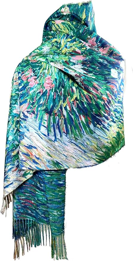 Plum Feathers Super Soft Cashmere Feel Double Sided Reversible Art Shawl Scarf Van Gogh Monet Klimt Inspired