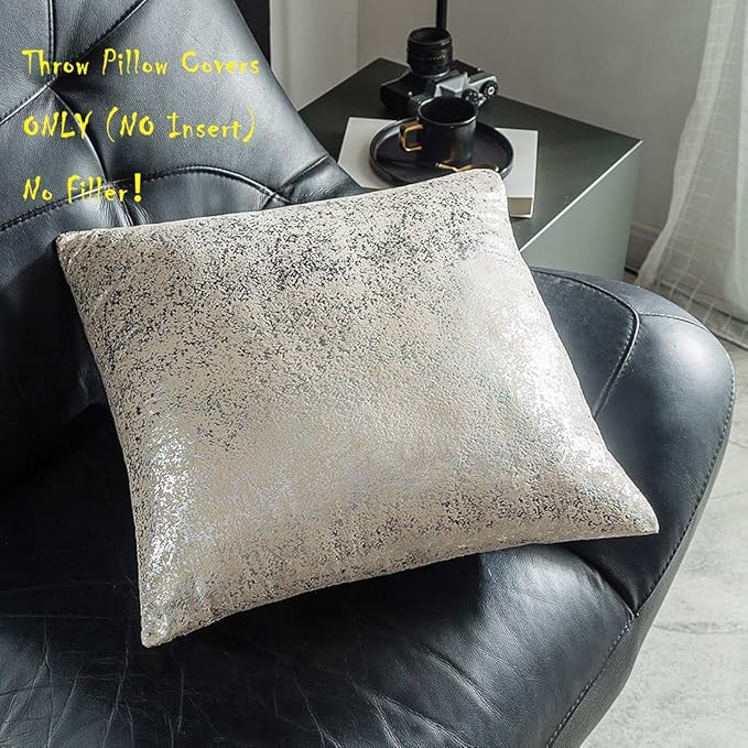 Xinrjojo Gift, Super Soft Sparkling Decorative Solid Color Cushion Cover Handmade Pillowcase with Hidden Zipper, 22''x22'', 2 Pack (Silver- Champagne)
