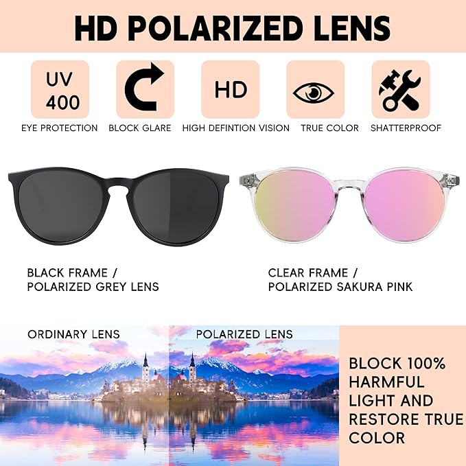 Vintage Round Polarized Sunglasses for Women Men Classic Retro Trendy Designer Style Sun Glasses UV400 Protection
