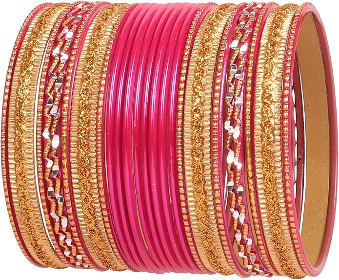 Touchstone Indian Metal Bangles for Women Gold Alloy Bracelets desi 2 Dozen Bangle Collection Bollywood Women's Jewelry Set Multi Stacking Wide Chunky Textured Golden Set of 24 in Gold or White Tone