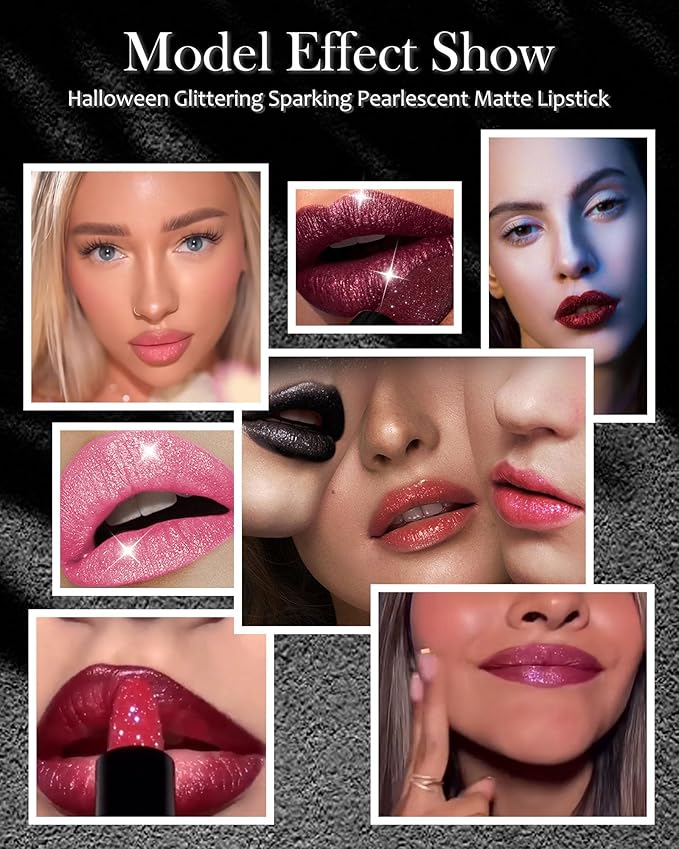 Diamond Glitter Matte Lipstick, Shiny Lip Gloss, Sparkling High Pigment Longlasting Waterproof Smudgeproof Non-Stick Cup Lipstick,Shimmer Tinted Lip Blam,Thanksgiving Makeup Gift for Women Girl-02