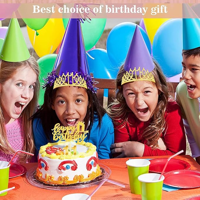 11th Birthday Decorations for Her Girls Set, Include 11th Birthday Crown and 11 Sash, 11th Birthday Cake Topper and 11 Birthday Candles, Gold 11 Balloons, Women 11th Party Supplies(Gold)
