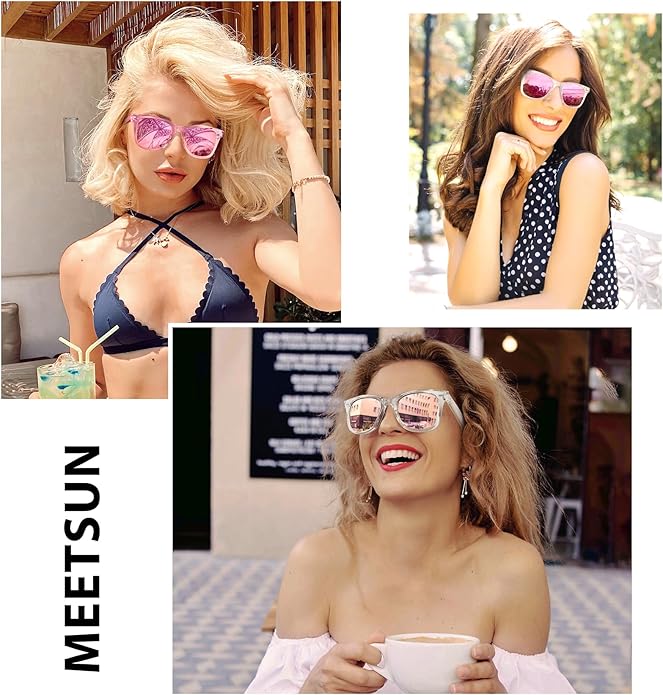 MEETSUN Retro Polarized Sunglasses for Women Men Classic Mirror Lens Driving Trendy Sun Glasses UV Protection (3 Pack)