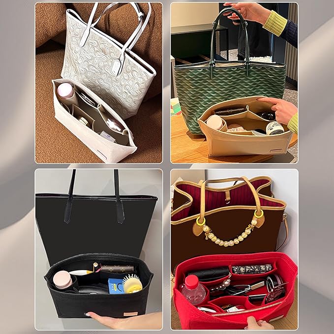 Doxo Purse Organizer Insert & Base Shaper 2pc Set, Felt Handbag & Tote Bag Fit L Speedy 35 Nererfull MM More(L-Rose)