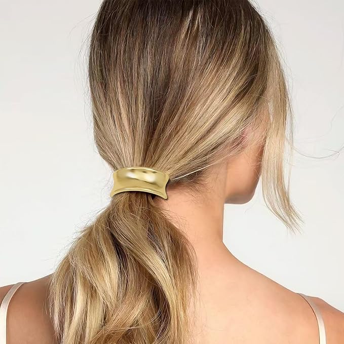 Gold Metal Hair Ties for Women - Cuffs, Accessories, Elastic Bands for Thick and Thin Hair Ponytails