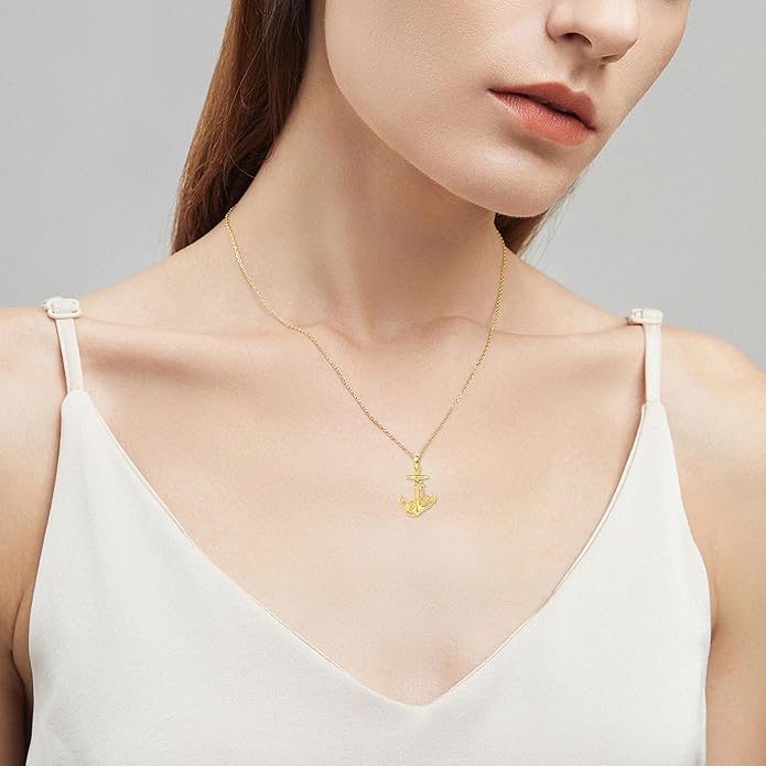 ELFRONT Mothers Day Gifts 14k Real Gold Dainty Necklace, Solid Gold Delicate Pendant For Women Mom Lover