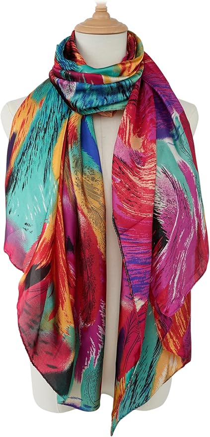 YOUR SMILE Large Mulberry Silk Feeling Long Stain Scarf Lightweight Sunscreen Shawls Wraps for Women