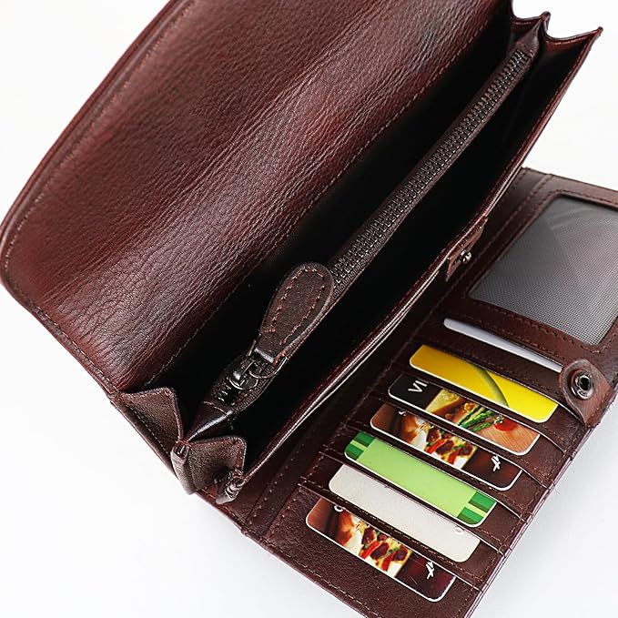 ORIREAL Women's Wallet Genuine Leather Wallet for Ladies Large Capacity Hand-Crafted Wallet Card Holder Purse