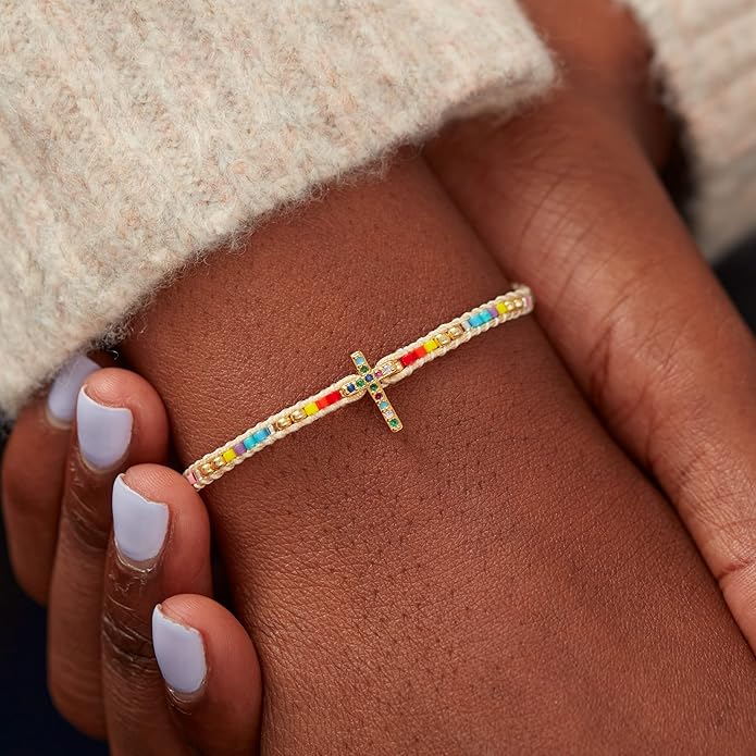 STORYJEWELLERY Christian Gifts for Women, Religious Confirmation and Baptism Gifts, Cross Bracelet for Women, Easter Gift, Encouragement Presents, Christian Jewelry