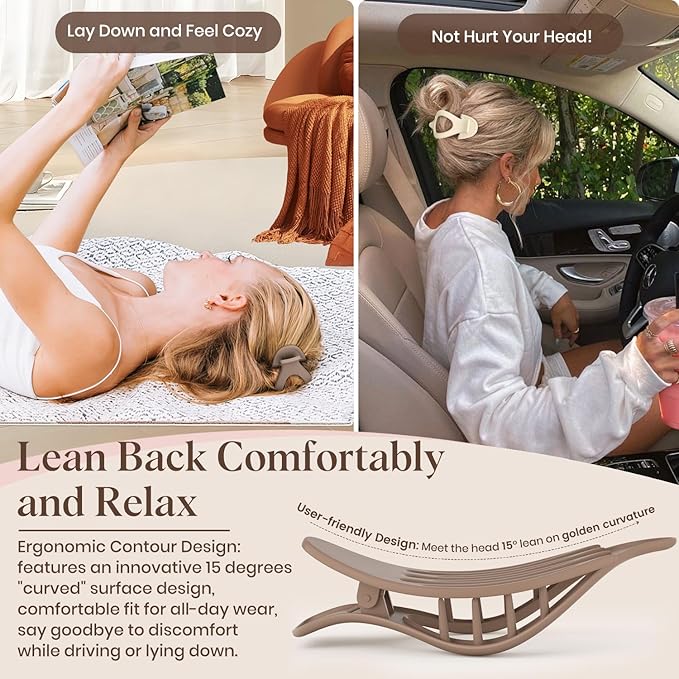 4 PCS Large Flat Hair Clips for Women Girls, French Concord Lay Down Claw Clips for Thick Thin Hair, Comfortable Curved Flat Clips, Matte Non-slip Strong Hold Hair Accessories, Brown