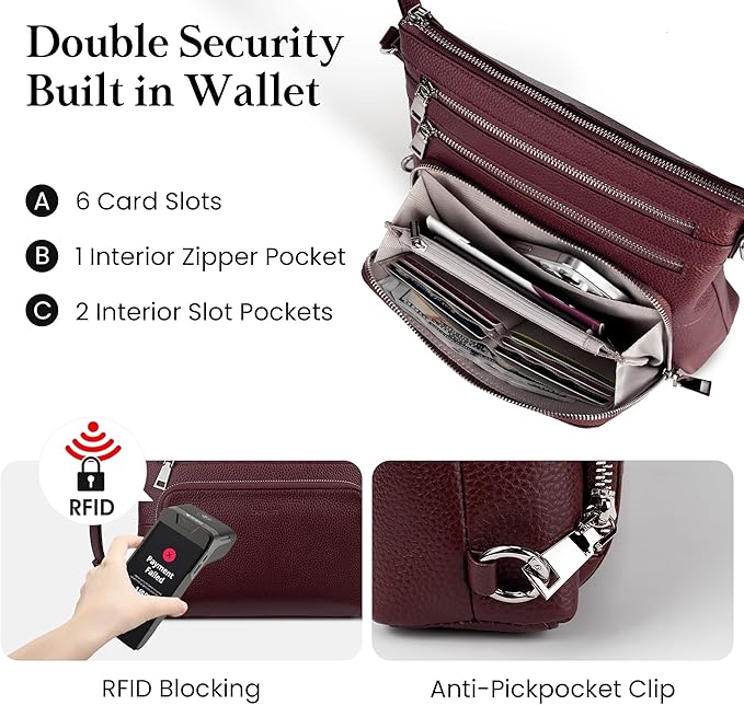 befen Genuine Leather Crossbody Bags for Women, Medium Anti-Theft Shoulder Purse with Built in RFID Wallet for Travel