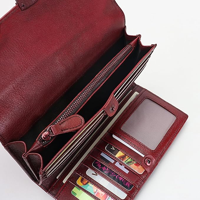 ORIREAL Women's Wallet Genuine Leather Wallet for Ladies Large Capacity Hand-Crafted Wallet Card Holder Purse