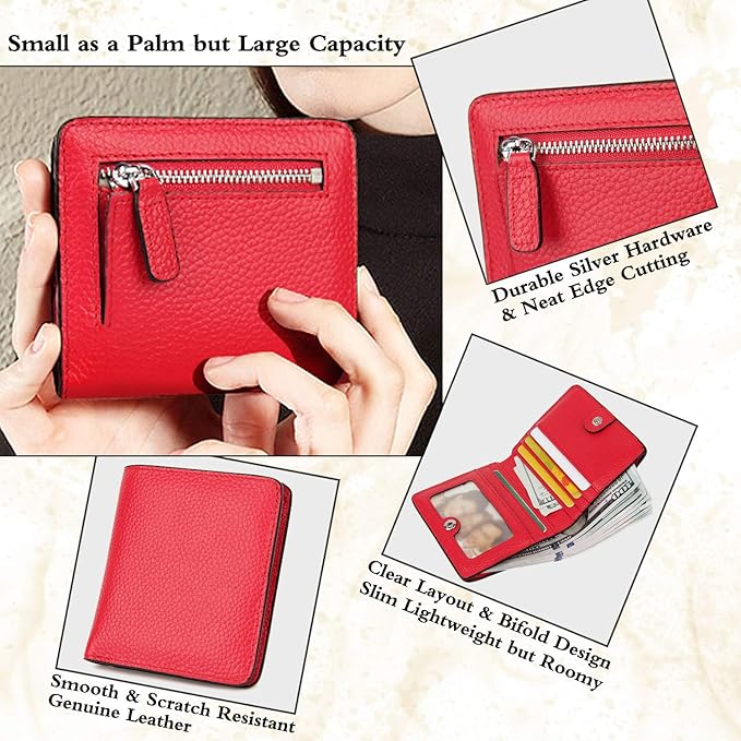 AINIMOER Small Leather Wallet for Women, Ladies Credit Card Holder RFID Blocking Women's Mini Bifold Pocket Purse