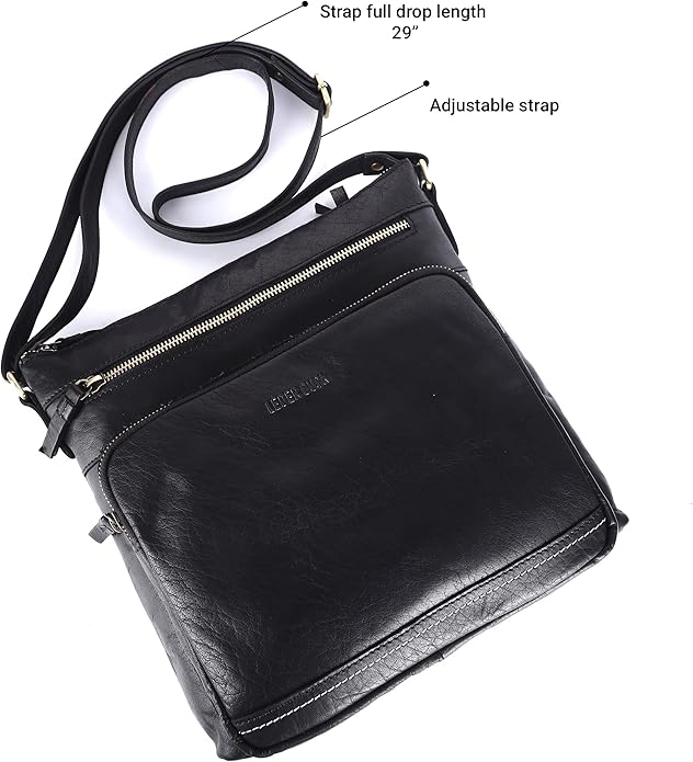 Olga Women's Extra-Large Genuine Leather Crossbody Purse – Soft Triple-Zip Shoulder Bag