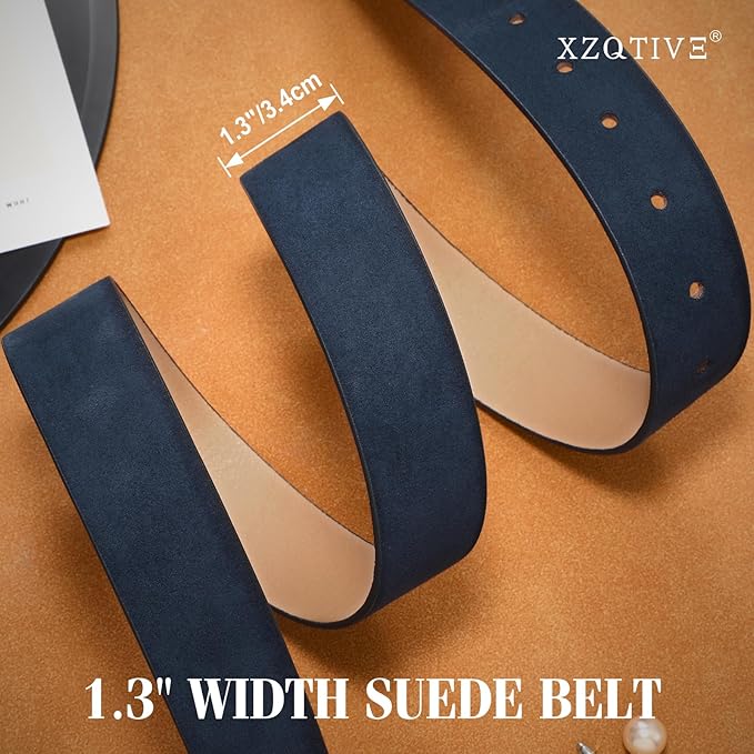 XZQTIVE Women’s Suede Belt for Jeans Pants Dresses Fashion Ladies Dark Brown Belt with Gold Buckle