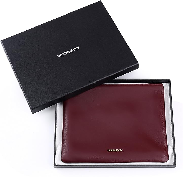 DORIS&JACKY Lambskin Leather Wristlet Clutch Purse for Women Soft Designer Slim Cell Phone Pouch Bag with Detachable Strap