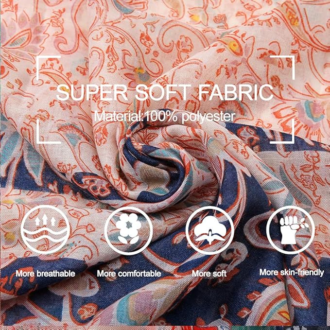 Yeieeo Boho Scarf for Women Lightweight Floral Printed Scarf Fall Winter Fashion Fringed Shawl