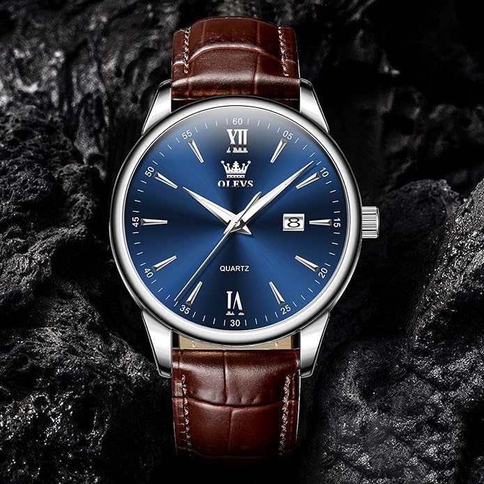 OLEVS Men Leather Watch,Mens Wrist Watches,Big Face Watches for Men,Leather Band Watches for Men,Day Date Watches for Men,Waterproof Watches for Men,Men Classic Watch,Reloj para Hombres