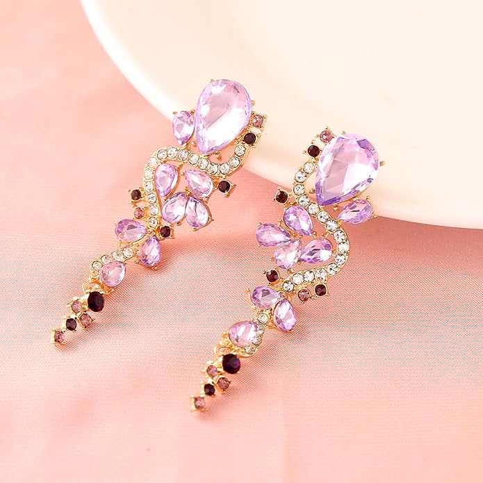 Fashion Rhinestone Statement Drop Dangle Earrings Long Colorful Crystal Bridal Wedding Teardrop Chandelier Earrings for Women Prom Pageant