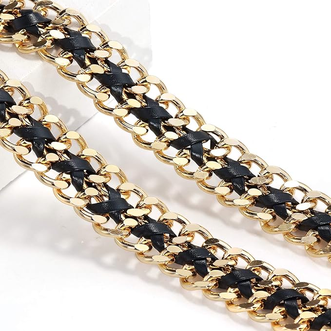 Glamorstar Gold Metal Punk Belts Leather Chain Waist Belt for Women Dresses