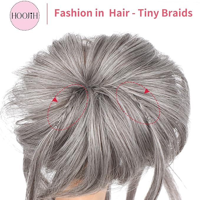 HOOJIH Messy Bun Hair Piece, Super Long Tousled Updo Hair Bun Extensions Wavy Hair Wrap Ponytail Hairpieces Scrunchies with Elastic Hair Band for Women HB007 Grace - Light Gray