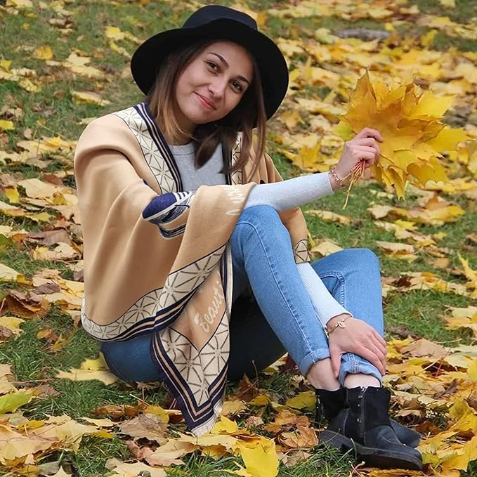 EXTREE Scarfs for Women Pashmina Silky Shawl Wrap for Evening Dressing Blanket Open Front Poncho Cape