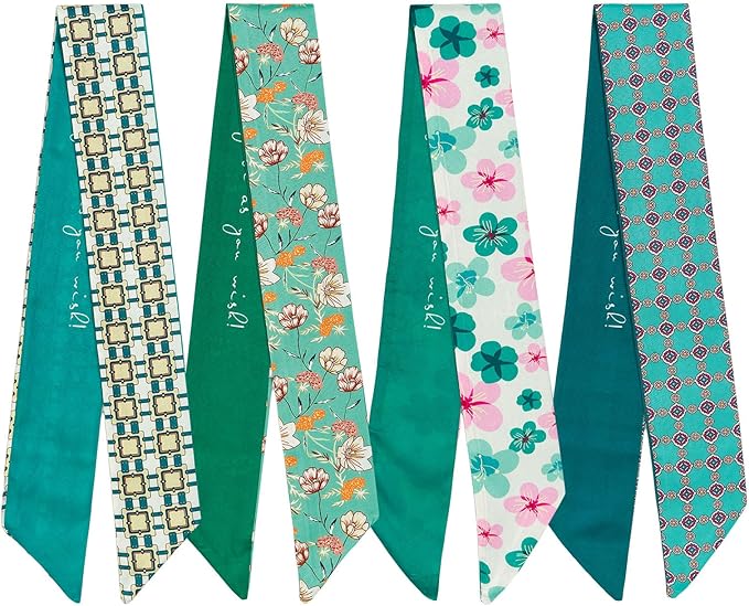 4 Pack Purse Scarf Handbags Skinny Twill Hair Scarves Narrow Neck Scarf Band Women Fashion Accessories Bag Charms