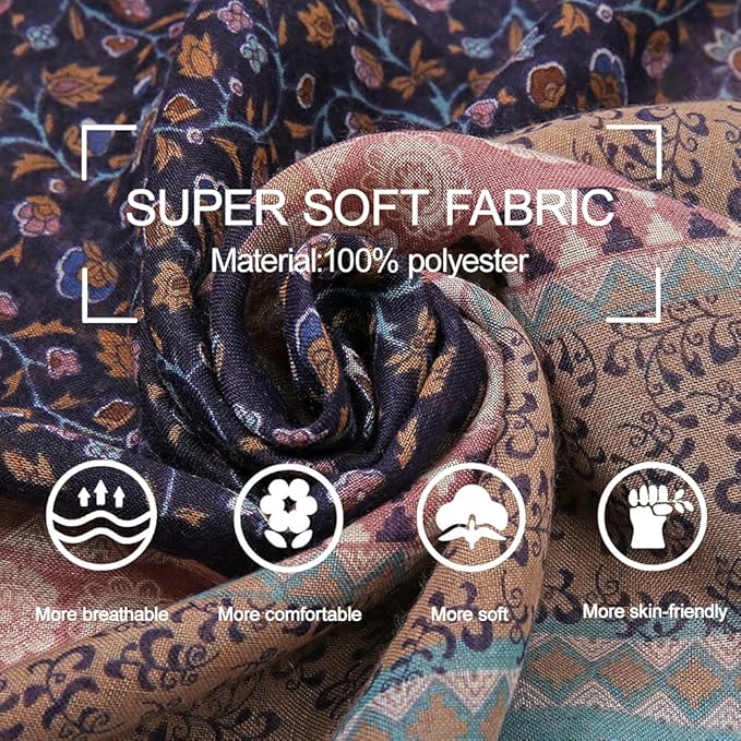 Yeieeo Boho Scarf for Women Lightweight Floral Printed Scarf Fall Winter Fashion Fringed Shawl
