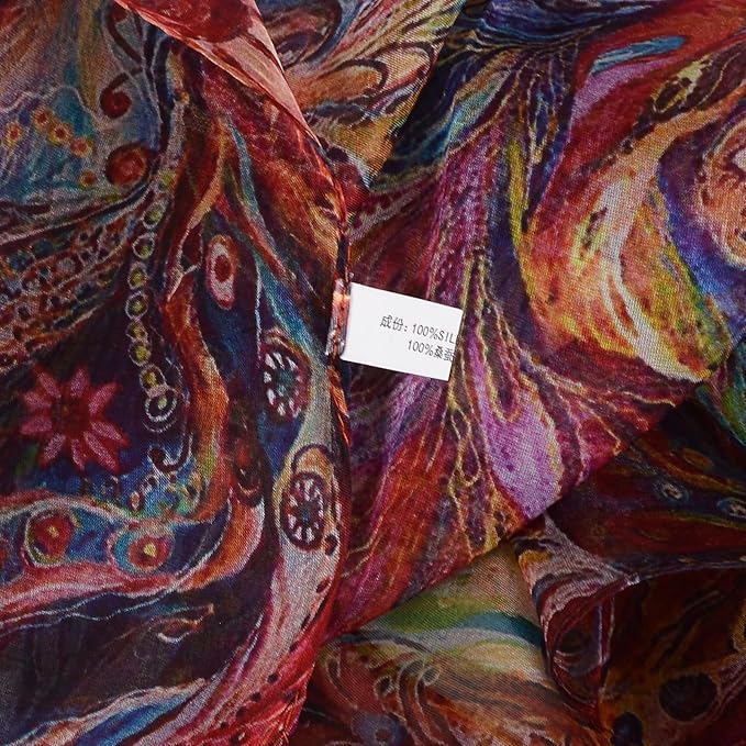 100% Mulberry Silk Women's Neck Silk Scarf-Lightweight Shawl,FLoral Print Beach Silk Wrap-Scarves for Photography