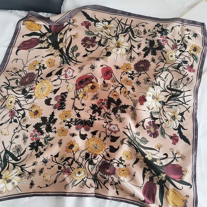 FONYVE Silk Feeling Scarf Medium Square Satin Head Scarf for Women 27.5 × 27.5 inches