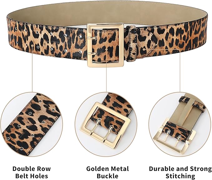 Wide Belts for Women Leather Wide Belts Fashion Thick Black Belt With Gold Buckle Belt for Dresses