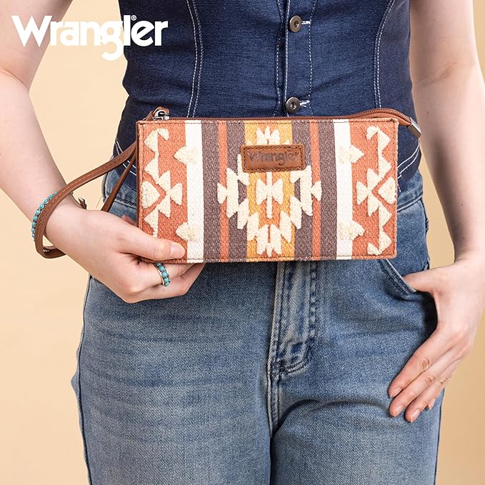 Montana West Wrangler Clutch Purses for Women Western Wristlet Wallet Boho Aztec Card Holder Zipper Handbags for Ladies AR-WG313-181BR