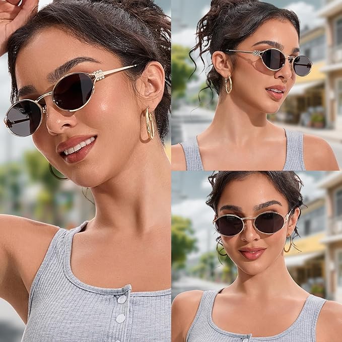 Retro Oval Sunglasses Womens Trendy 2026, Vintage Y2K Women's Shades Fashion 90s Sun Glasses UV Protection VF2252