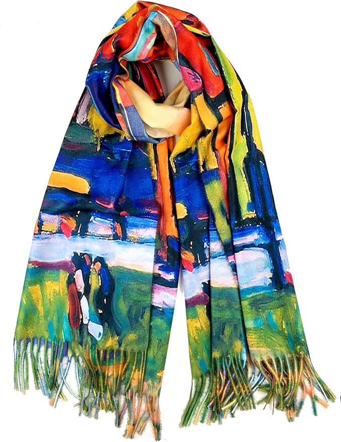 Plum Feathers Super Soft Cashmere Feel Double Sided Reversible Art Shawl Scarf Van Gogh Monet Klimt Inspired