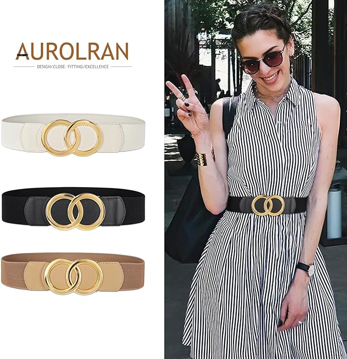 Women's Fashion Classic Metal Buckle Leather Belt with Jeans Dress