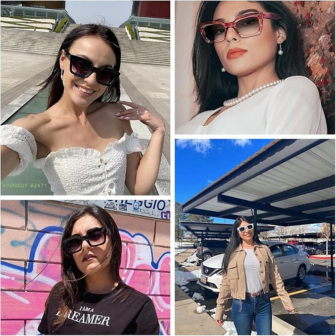 FEISEDY Classic Women Sunglasses Fashion Thick Square Sun Glasses Chunky Frame UV400 B2471