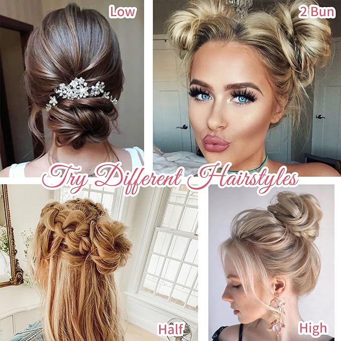 HOOJIH Messy Bun Hair Piece, Super Long Tousled Updo Hair Bun Extensions Wavy Hair Wrap Ponytail Hairpieces Scrunchies with Elastic Hair Band HB007 Grace - Warm Brown with Medium Brown Highlights