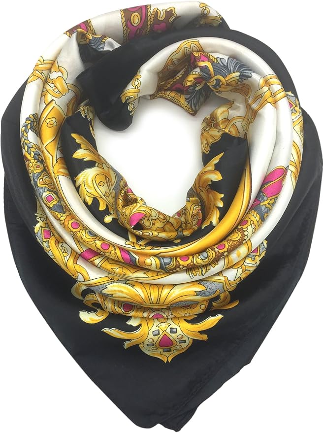 YOUR SMILE Silk Like Scarf Women's Fashion Pattern Large Square Satin Headscarf Headdress