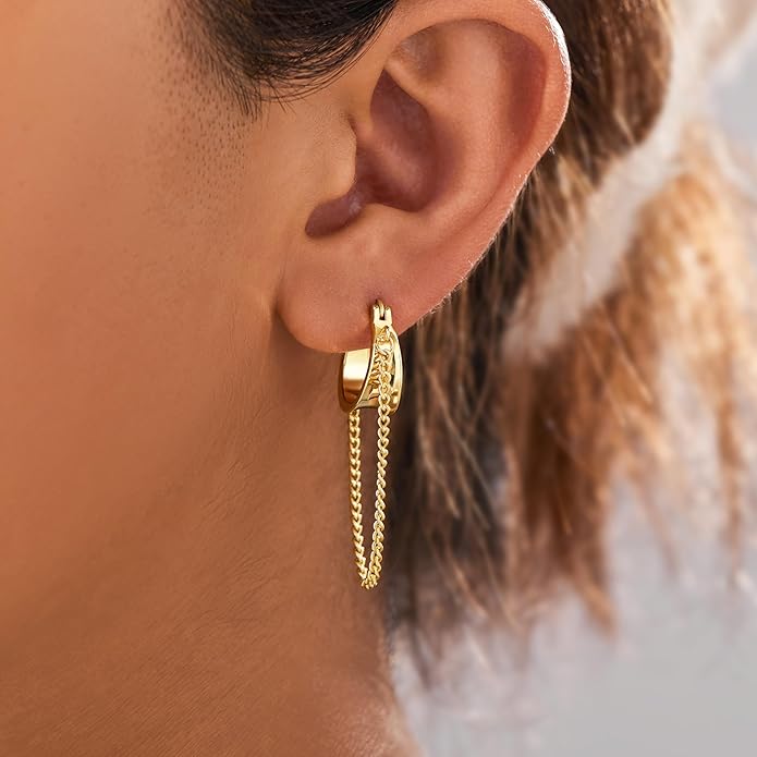 Gold Plated Statement Chunky Dangle Stud Earrings for Women, Gold Plated Hoop Knot Claw Earrings Tarnish Free Jewelry for Women Gifts