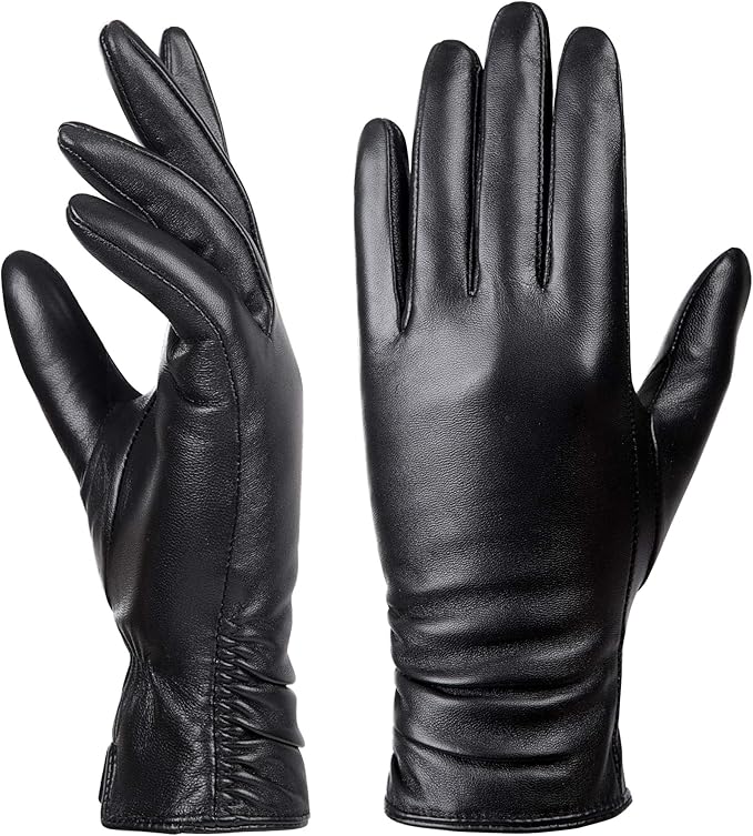 Dsane Womens Winter Leather Touchscreen Texting Warm Driving Lambskin Pure Genuine leather Gloves