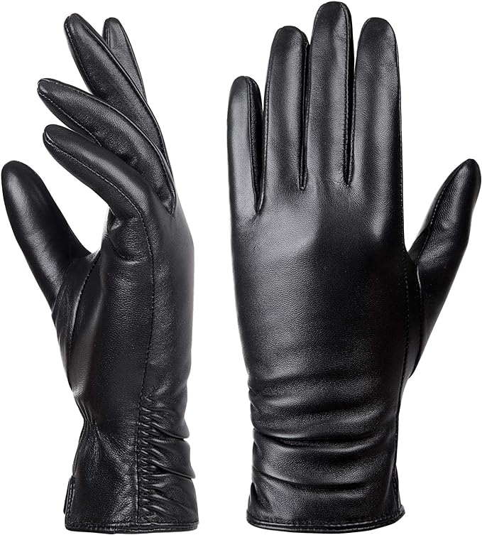 Dsane Womens Winter Leather Touchscreen Texting Warm Driving Lambskin Pure Genuine leather Gloves
