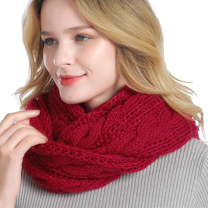 QUEENFUR Winter Women Thick Cable Knit Ribbed Infinity Circle Loop Scarf