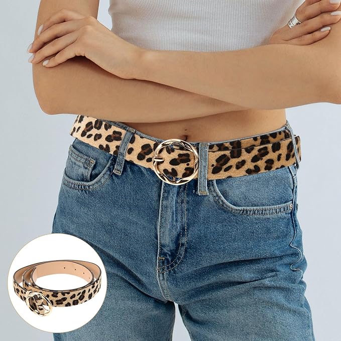 Leopard Belts for Jeans Pants Dress, Genuine Leather Belts, Vintage Chic Waist Belts for Women Men